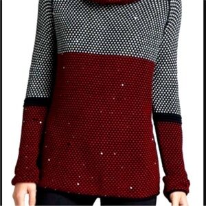 Lisa Todd Cashmere & Cotton Blend Color Block Birds-eye Knit Sweater SZ S